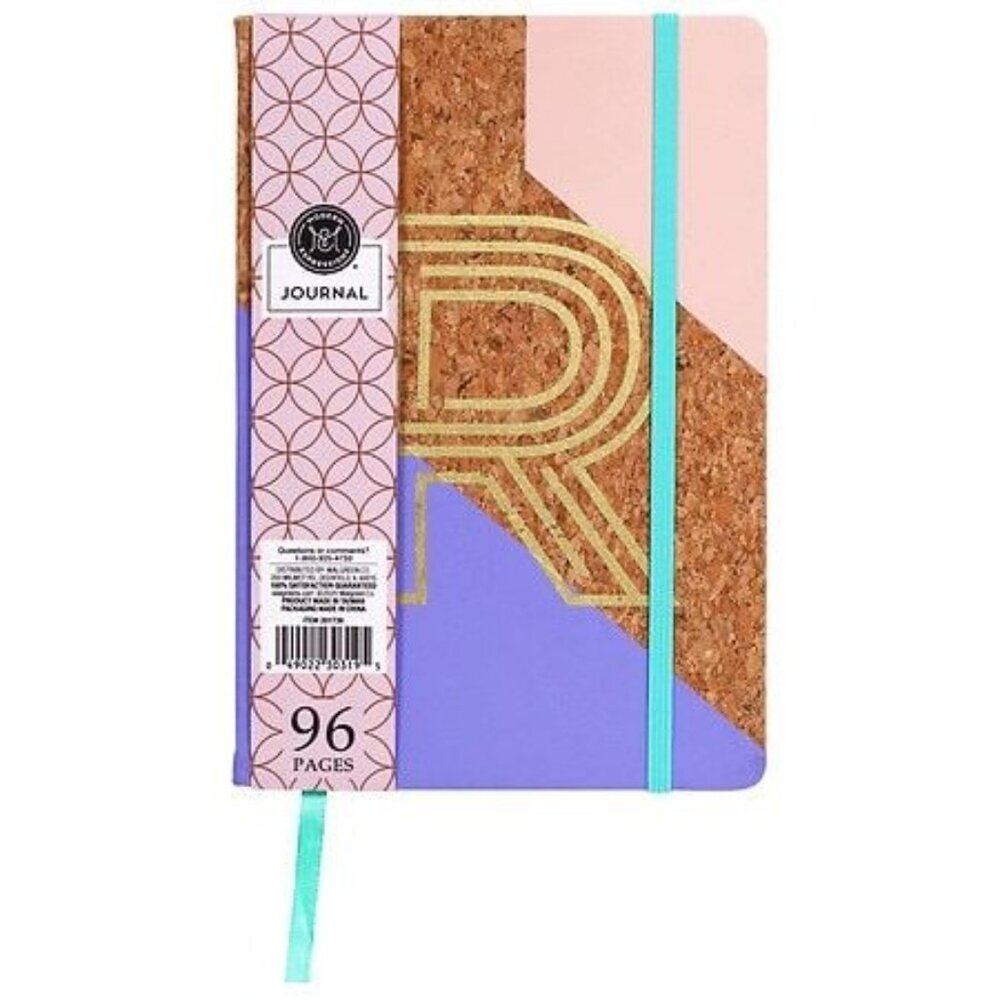 Cork & Pastel Geometric Hardcover Journal With Elastic Closure  96 Pages
